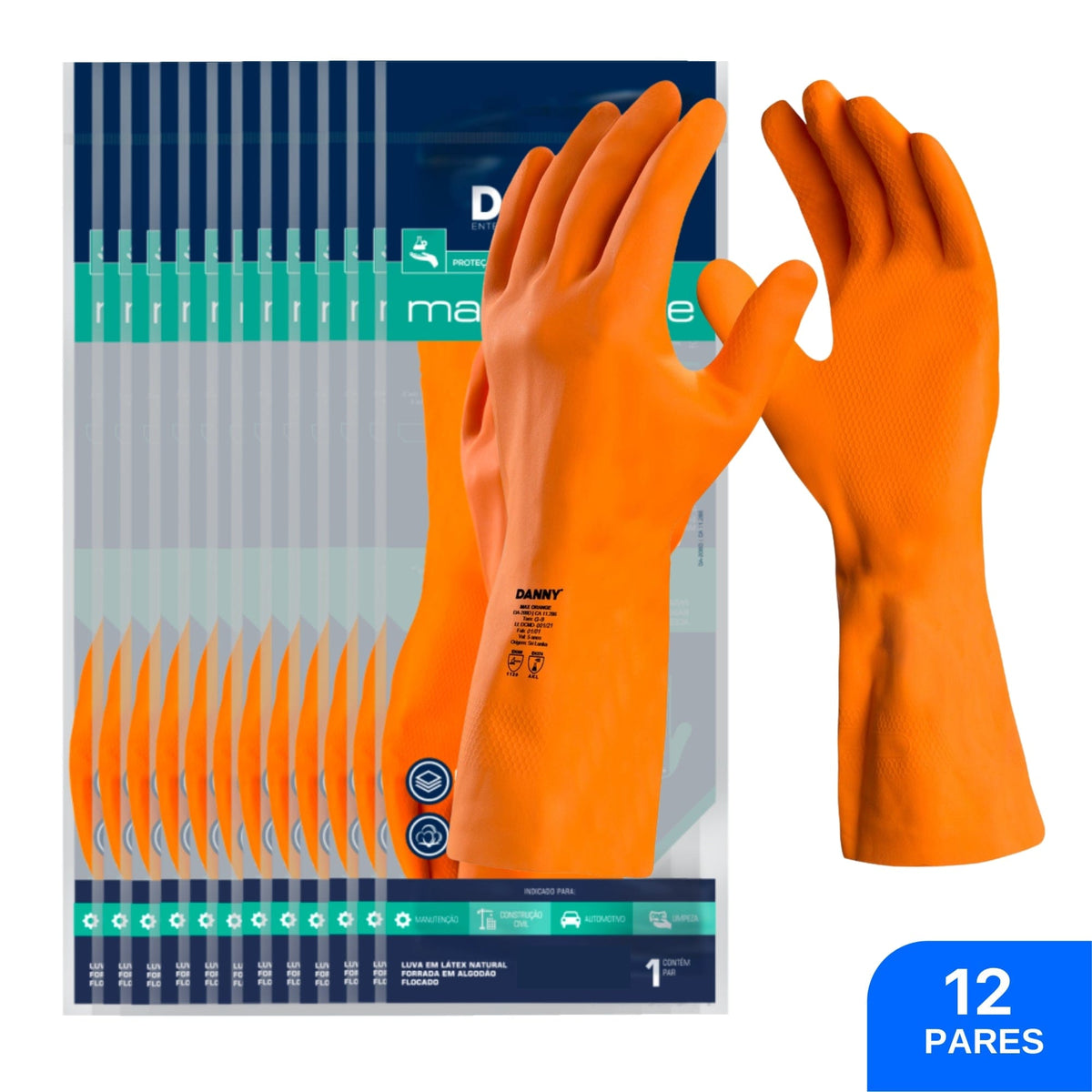 Luva Látex Max Orange Reforçada DA208D - Danny (12 Pares) | CA11286
