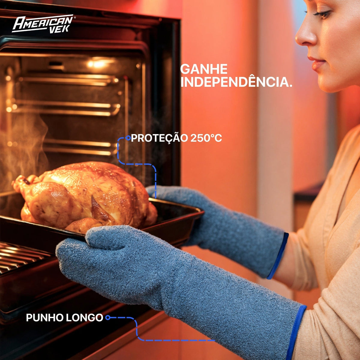 Luva para Forno Altas Temperaturas Até 250ºC Mão de Gato 45cm - CA17244