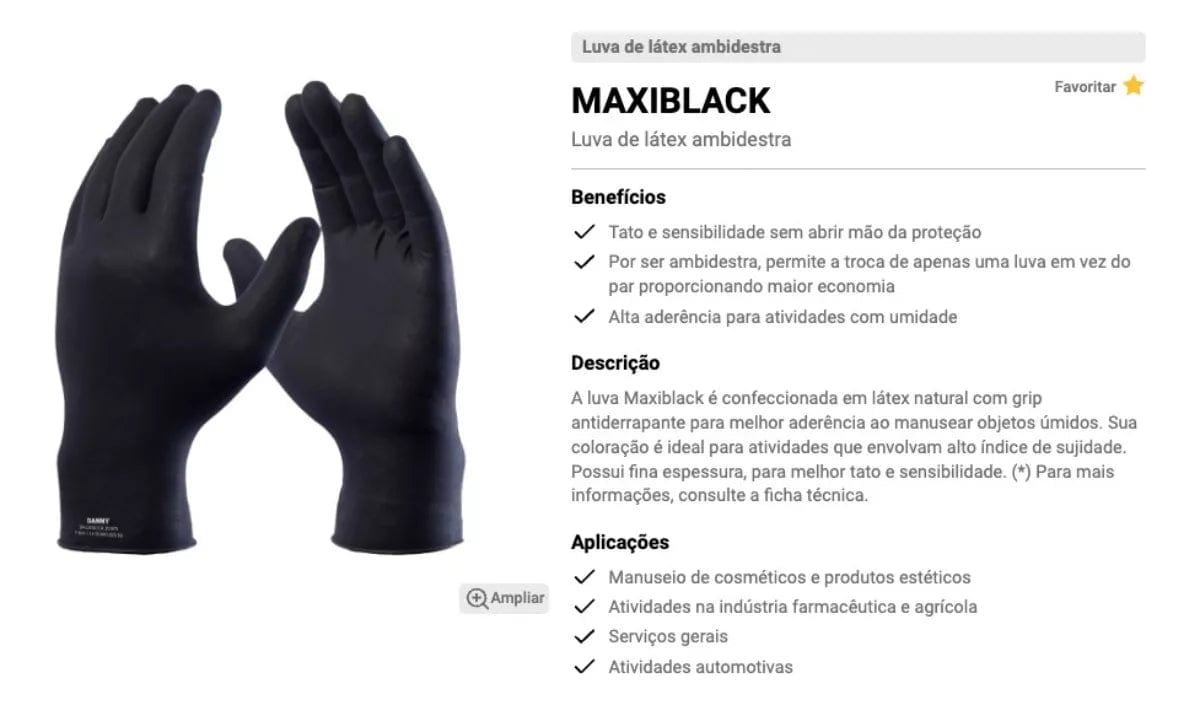 Luva Procedimento Látex Preta Danny Maxiblack DA2050 - CA20975 (20 Unds)