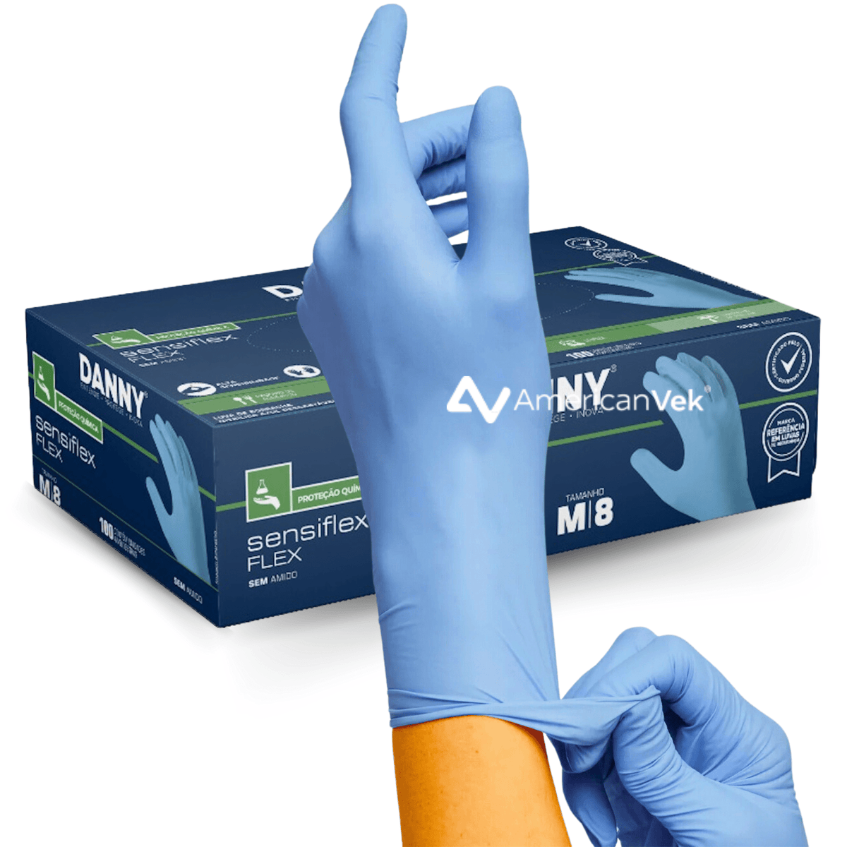 Luva Nitrílica Sensiflex Flex Azul Descartável DA90200 - Danny