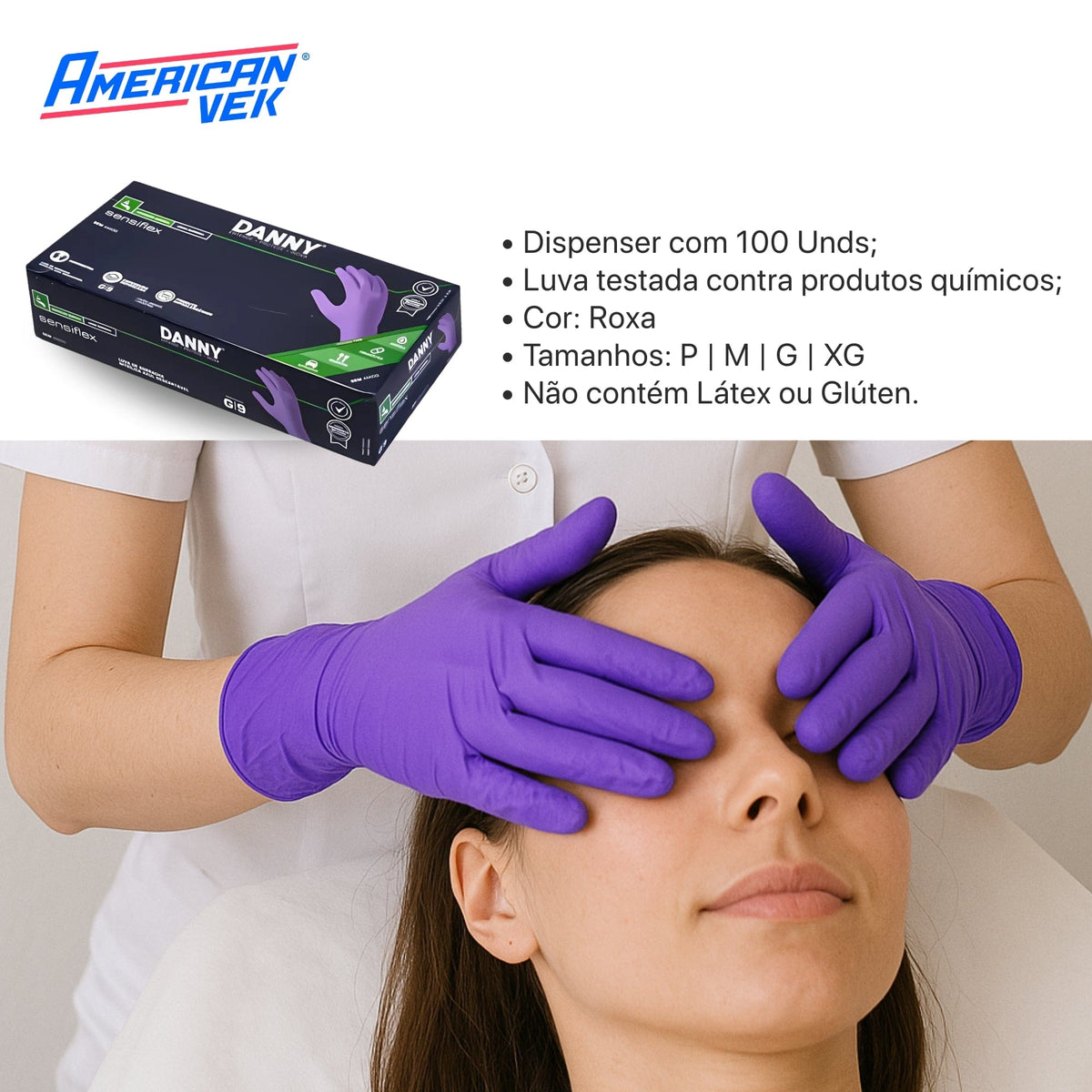 Luva Procedimento Nitrilica Roxa Sensiflex Flex DA90400 - Danny (100 Unds) | CA45458