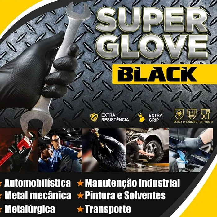 Luva Super Safety Super Glove Black Nitrilica Preta Impermeável
