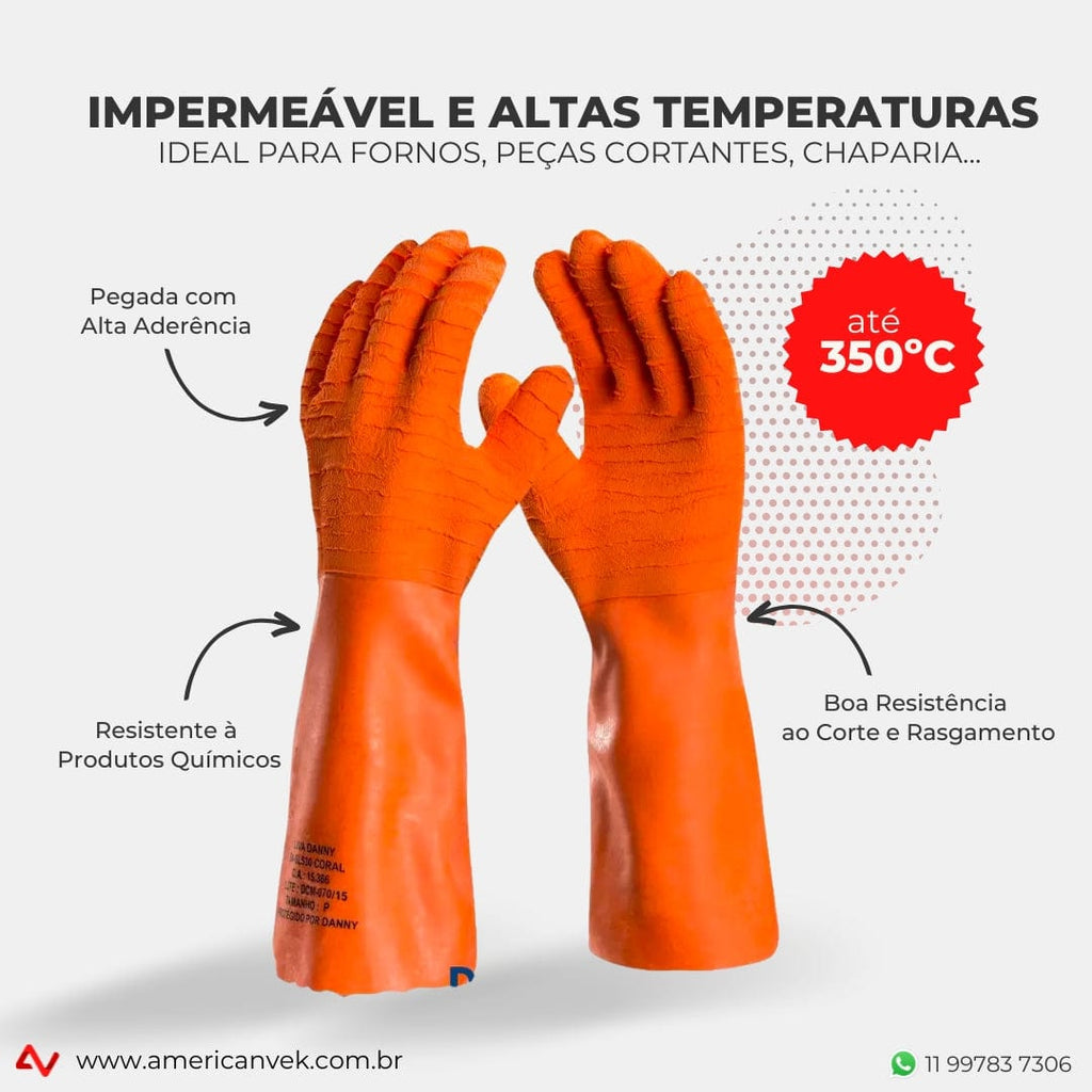 Luva Térmica 350ºC Impermeável Danny Coral DASL530 - CA15366