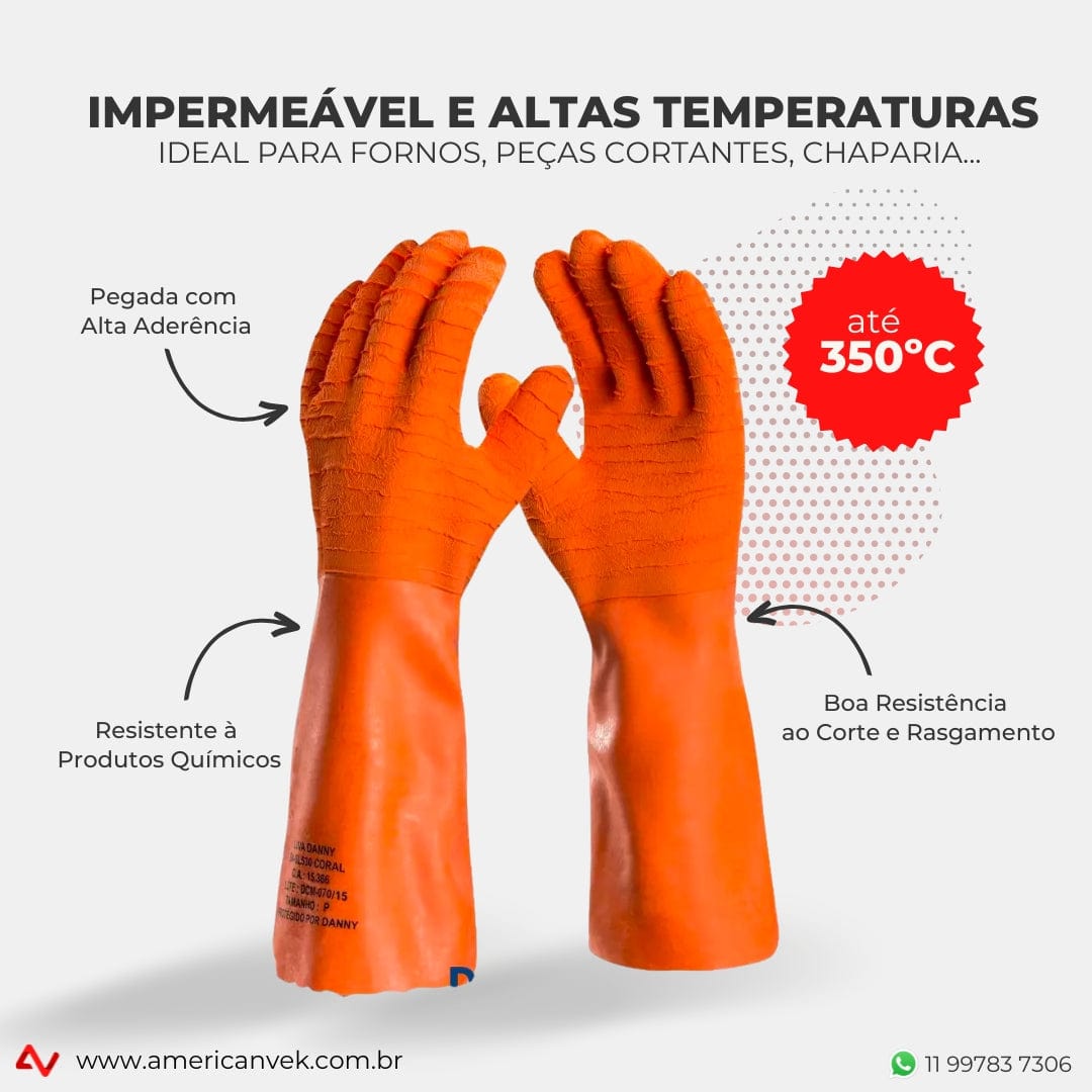 Luva Térmica 350ºC Impermeável Danny Coral DASL530 - CA15366