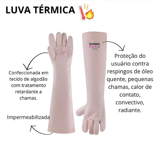Luva Termica para Cozinha Industrial 5 Dedos Punho 45cm Modelo RIO230 até 250ºC - Indicado para Altas Temperaturas, Fornos, Industrial, Churrasqueira, Pizzarias