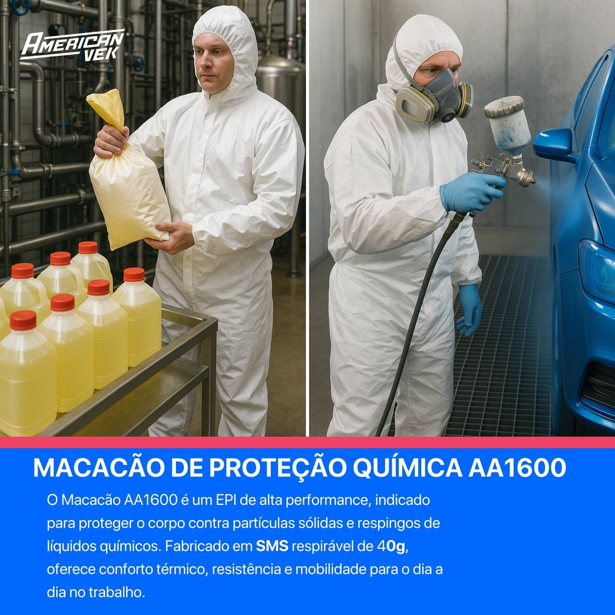 Macacão de Proteção com Capuz Americanvek AA1600 Branco - Tipo 5 e 6 - CA11290