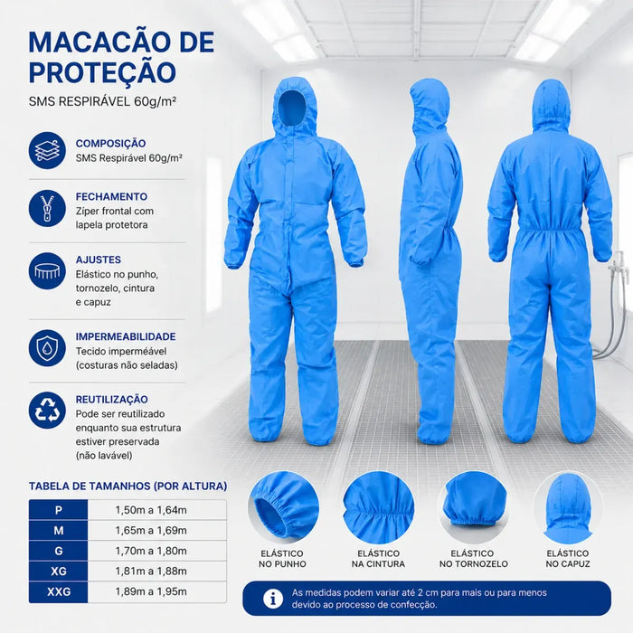 Macacão de Proteção Química com Capuz Americanvek AA1600 Azul - Tipo 5 e 6 - CA11290