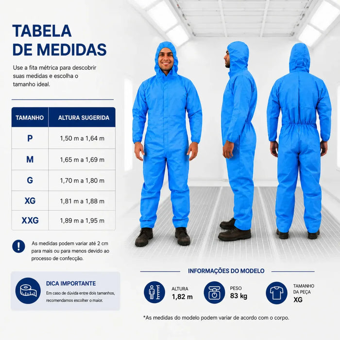 Macacão de Proteção Química com Capuz Americanvek AA1600 Azul - Tipo 5 e 6 - CA11290