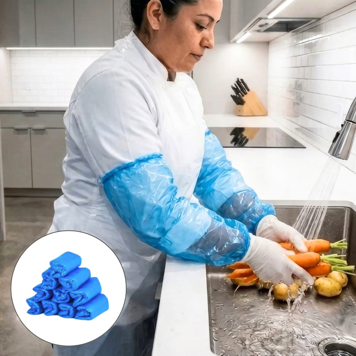 Mangote Plástico Descartável Azul com Elástico (100 Unds) | CA30569