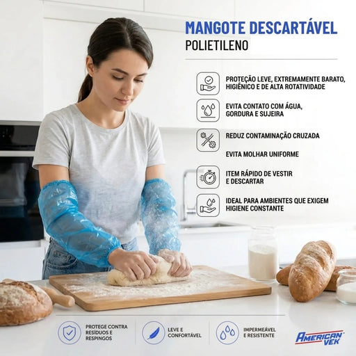 Mangote Plástico Descartável Azul com Elástico (100 Unds) | CA30569