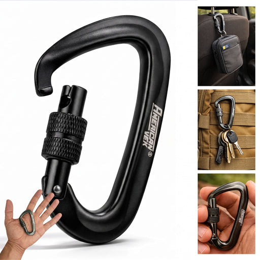 Mosquetão Alumínio Fosco com Trava Rosqueável Screw Lock 12kN – Chaves, Mochila e Organização | Americanvek