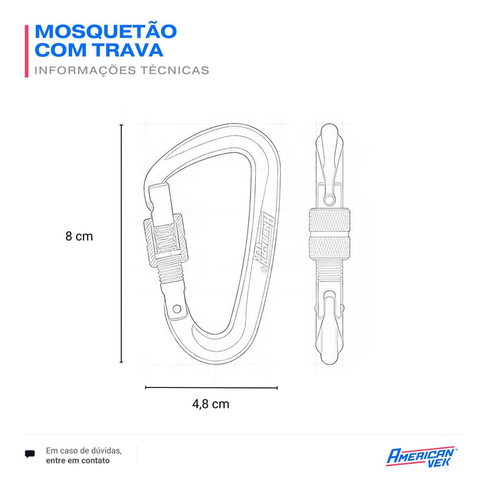 Mosquetão Alumínio Fosco com Trava Rosqueável Screw Lock 12kN – Chaves, Mochila e Organização | Americanvek