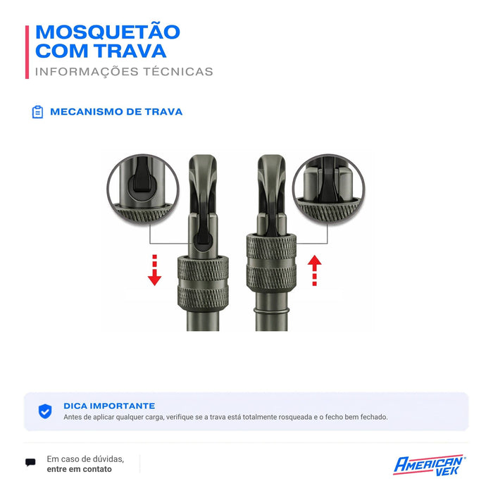 Mosquetão Alumínio Fosco com Trava Rosqueável Screw Lock 12kN – Chaves, Mochila e Organização | Americanvek