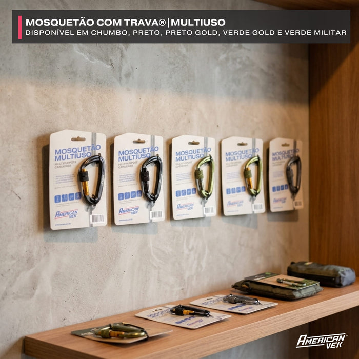 Mosquetão Alumínio Fosco com Trava Rosqueável Screw Lock 12kN – Chaves, Mochila e Organização | Americanvek