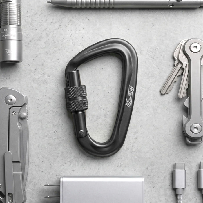 Mosquetão Alumínio Fosco com Trava Rosqueável Screw Lock 12kN – Chaves, Mochila e Organização | Americanvek Preto-Fosco