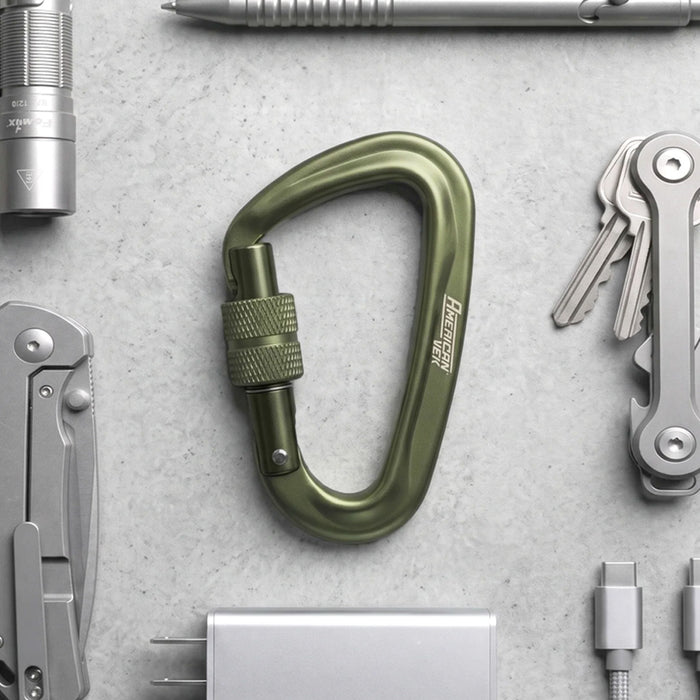 Mosquetão Alumínio Fosco com Trava Rosqueável Screw Lock 12kN – Chaves, Mochila e Organização | Americanvek Verde-Militar