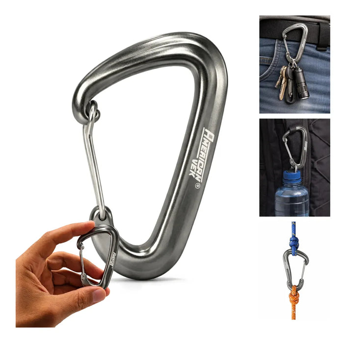 Mosquetão de Alumínio Fosco com Trava 12kN - 80mm - Acessório, Mochilas, Chaveiro