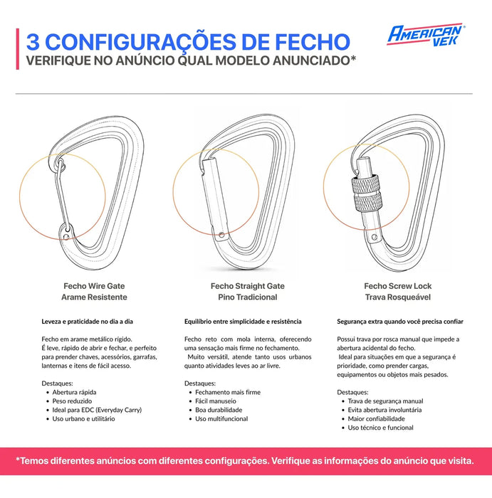 Mosquetão de Alumínio Fosco com Trava 12kN - 80mm - Acessório, Mochilas, Chaveiro