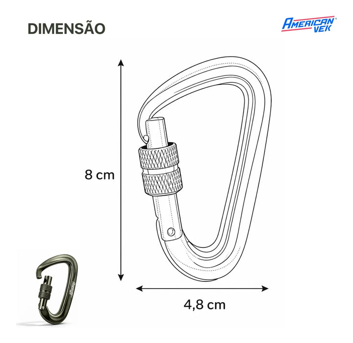 Mosquetão de Alumínio Fosco com Trava Rosca - 80mm - Acessório, Chaves, Mochila Chumbo-Fosco