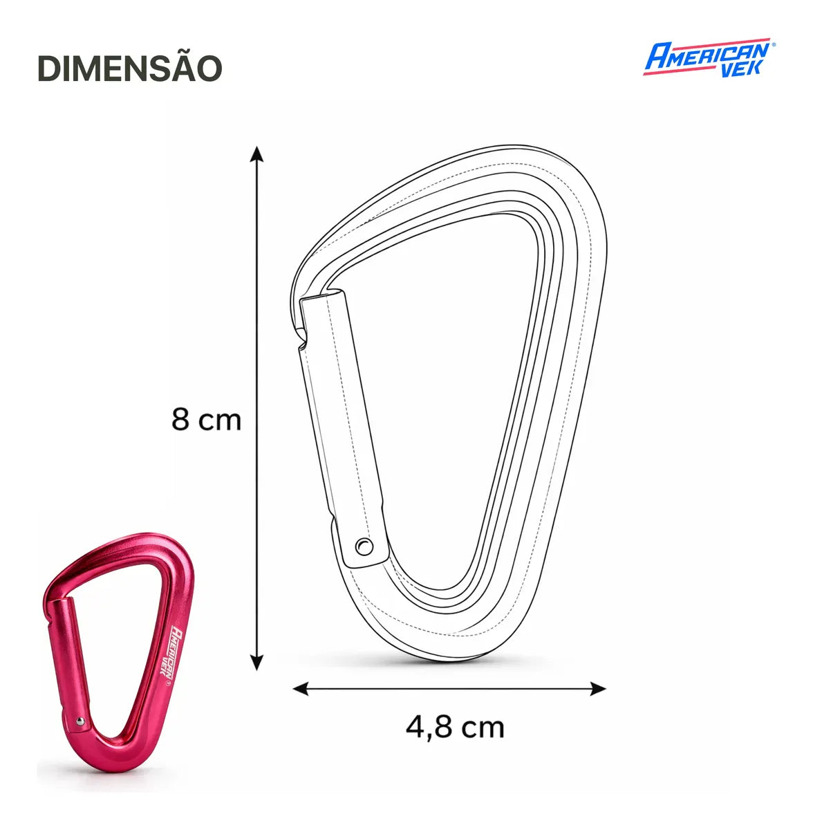 Mosquetão de Alumínio Fosco Trava com Pino - 80mm - Acessórios, Chaves, Mochila, Pets Vermelho-Fosco