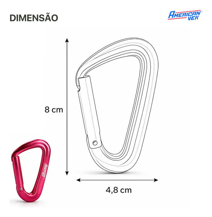 Mosquetão de Alumínio Fosco Trava com Pino - 80mm - Acessórios, Chaves, Mochila, Pets Vermelho-Fosco