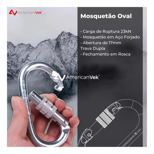 Mosquetão Oval Vicsa 17mm Trava Dupla 23kN VIC24300