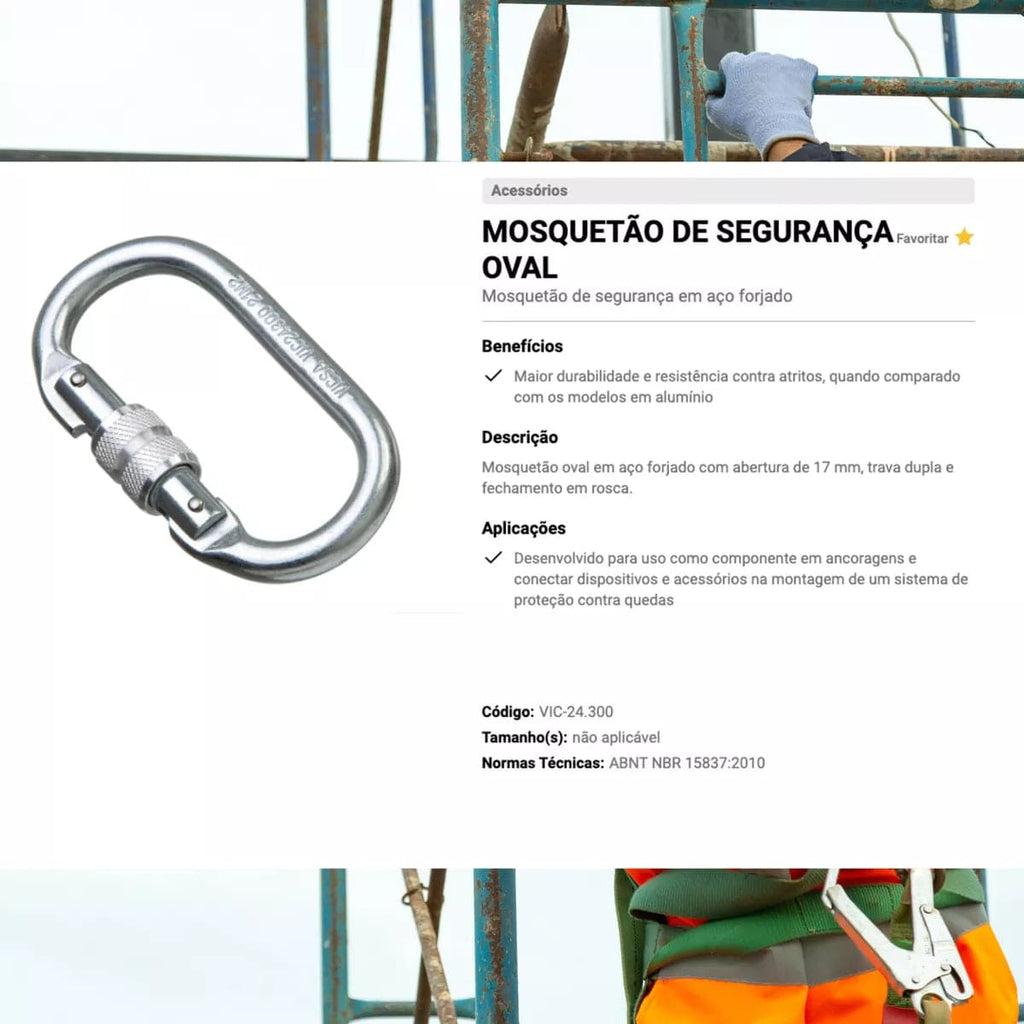 Mosquetão Oval Vicsa 17mm Trava Dupla 23kN VIC24300