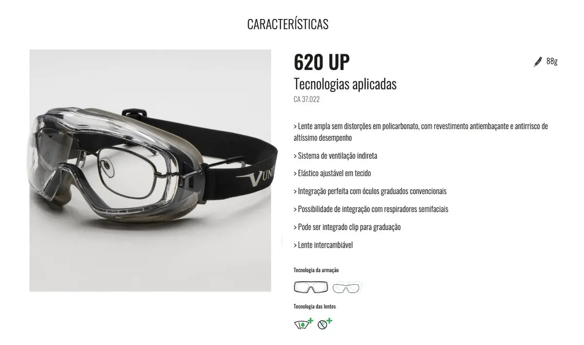 Óculos Ampla Visão Antiembaçante Anti Impacto 620UP - Univet | CA37022