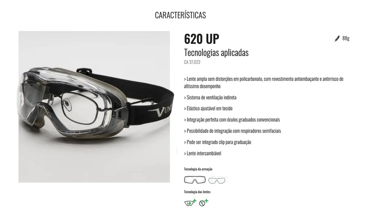 Óculos Ampla Visão Antiembaçante Anti Impacto 620UP - Univet | CA37022
