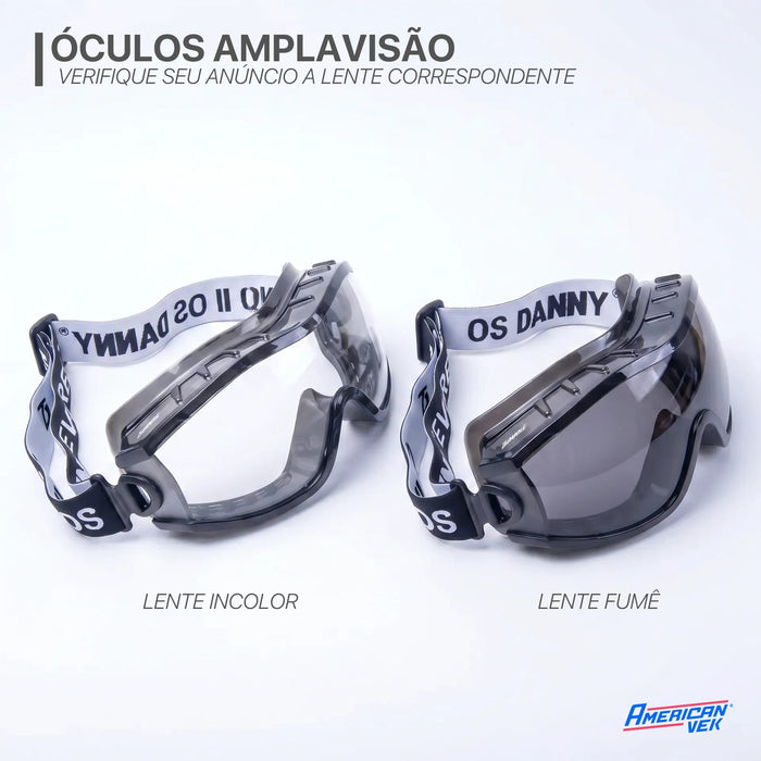 Óculos Ampla Visão Danny Everest CA19628 – Proteção EPI e Esportes | Incolor ou Fumê