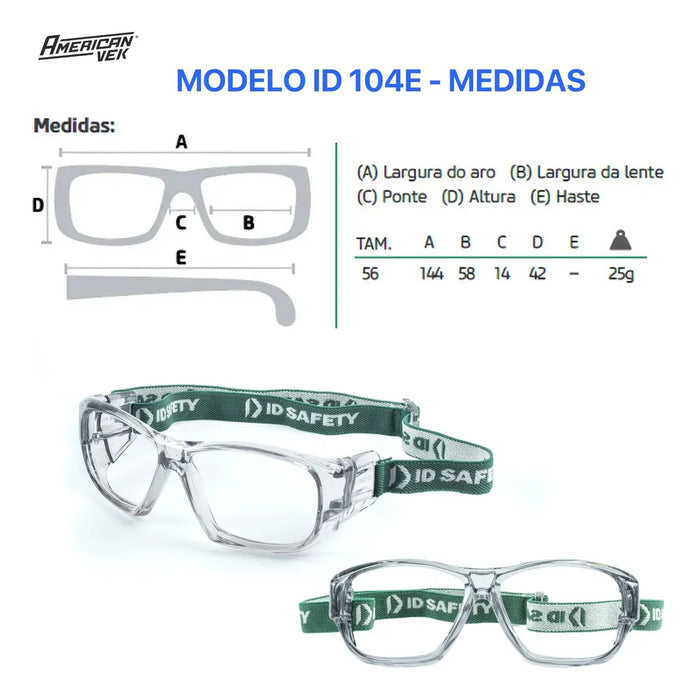 Óculos de Proteção Armação para Graduação Com Elástico IDS 104E | CA33594