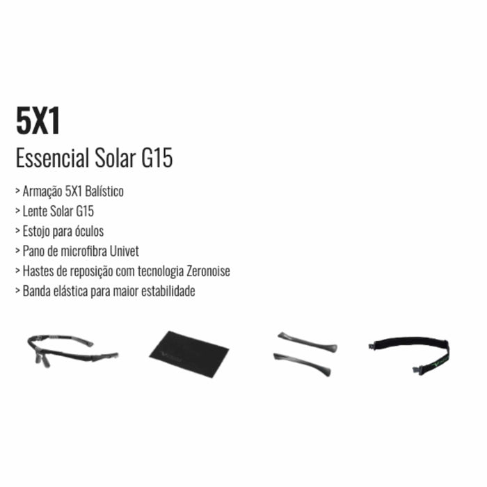 Óculos de Proteção Balística Hastes Intercambiáveis Essencial 5X1B - Univet