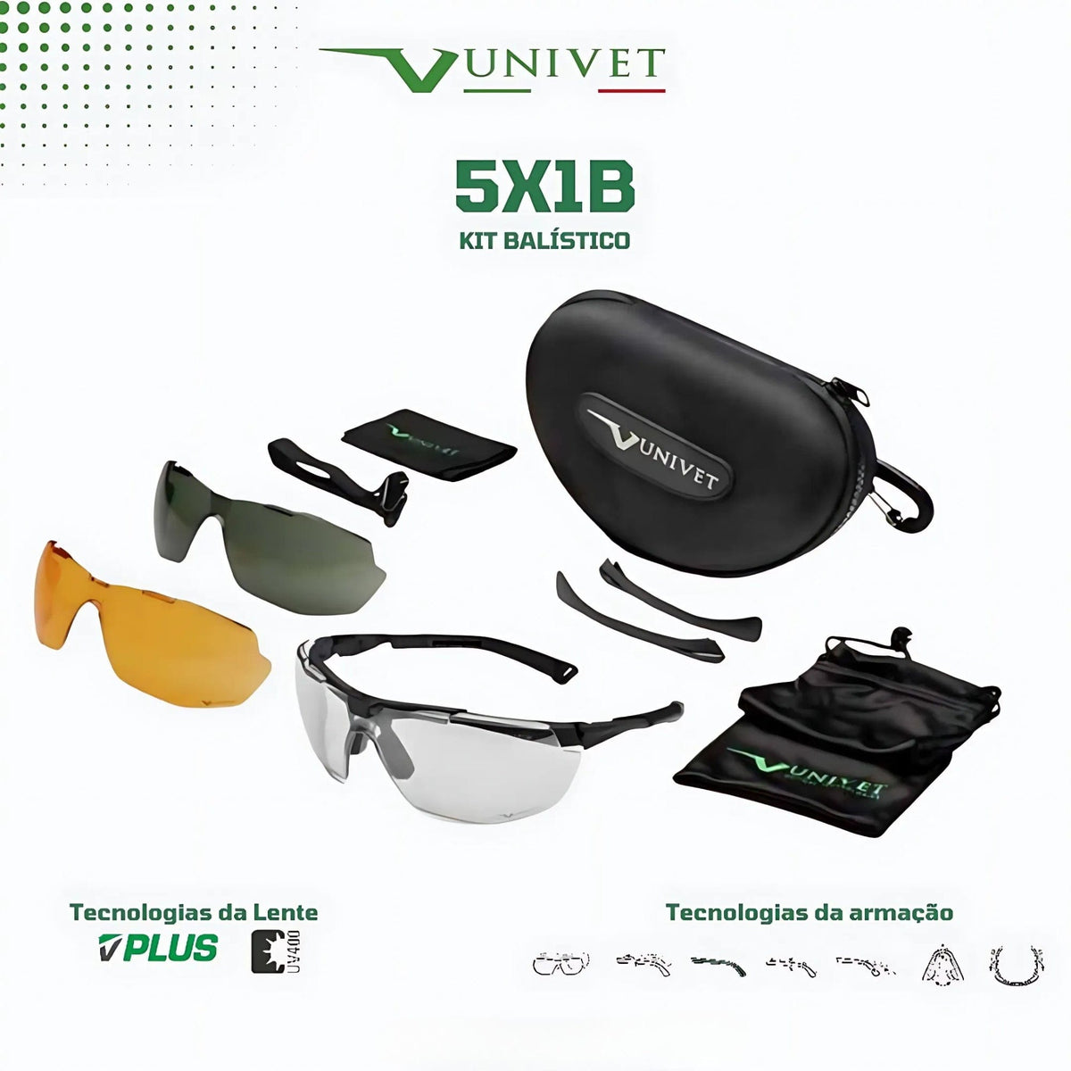 Oculos de Proteção Design Italiano Univet Completo com 3 Lentes - Atirador, Tiro Esportivo, Caminhada, Ciclismo, Corrida.