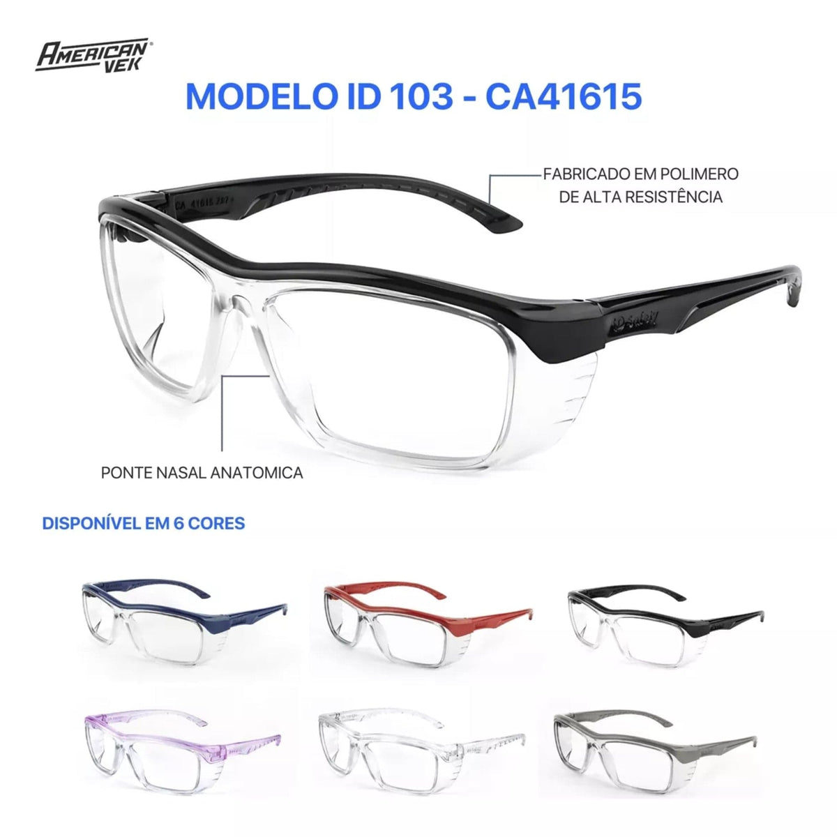 Oculos de Proteção e Segurança Armação para Graduação Modelo IDS 103 - Opções de Cores - Ultra Resistente e Compacto
