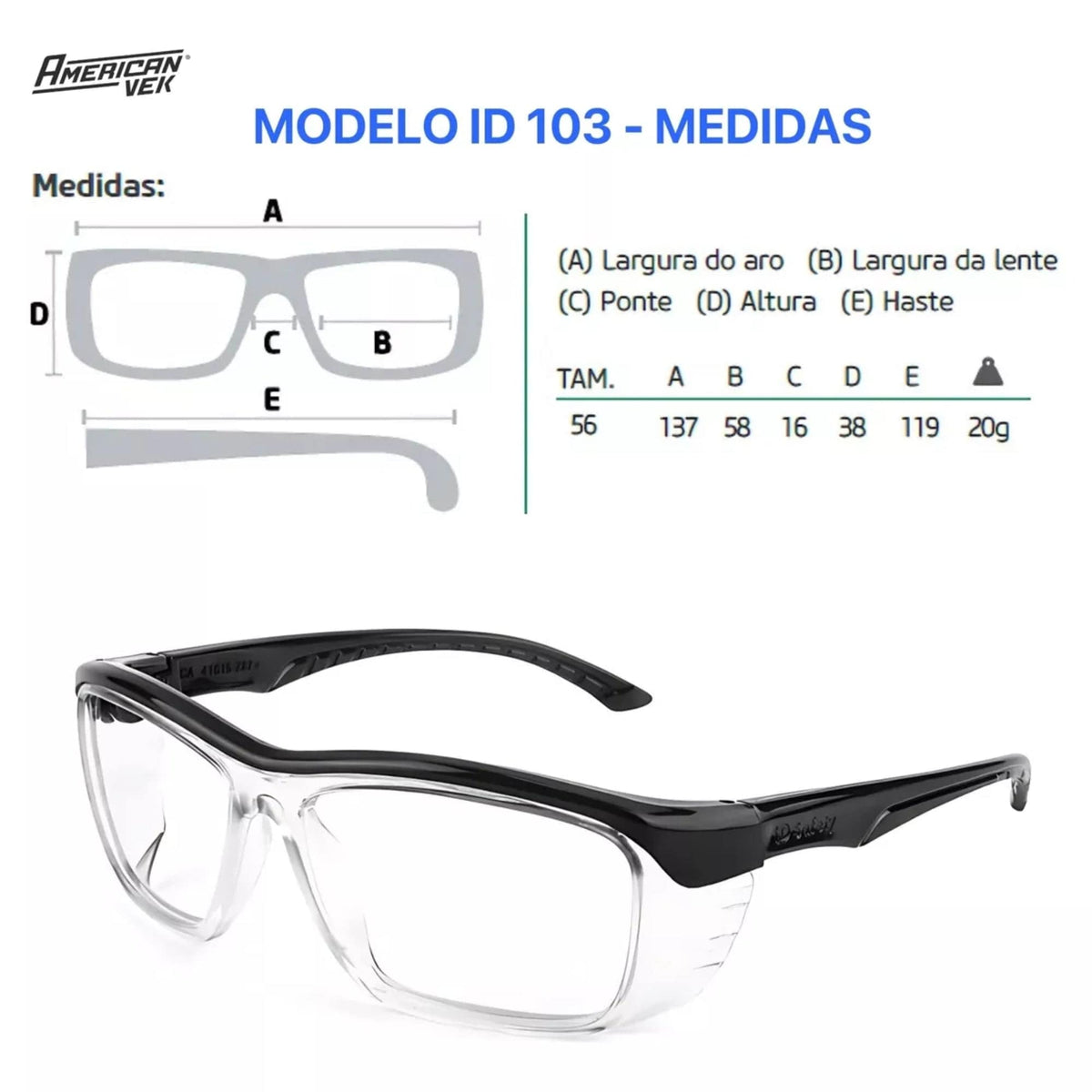 Oculos de Proteção e Segurança Armação para Graduação Modelo IDS 103 - Opções de Cores - Ultra Resistente e Compacto