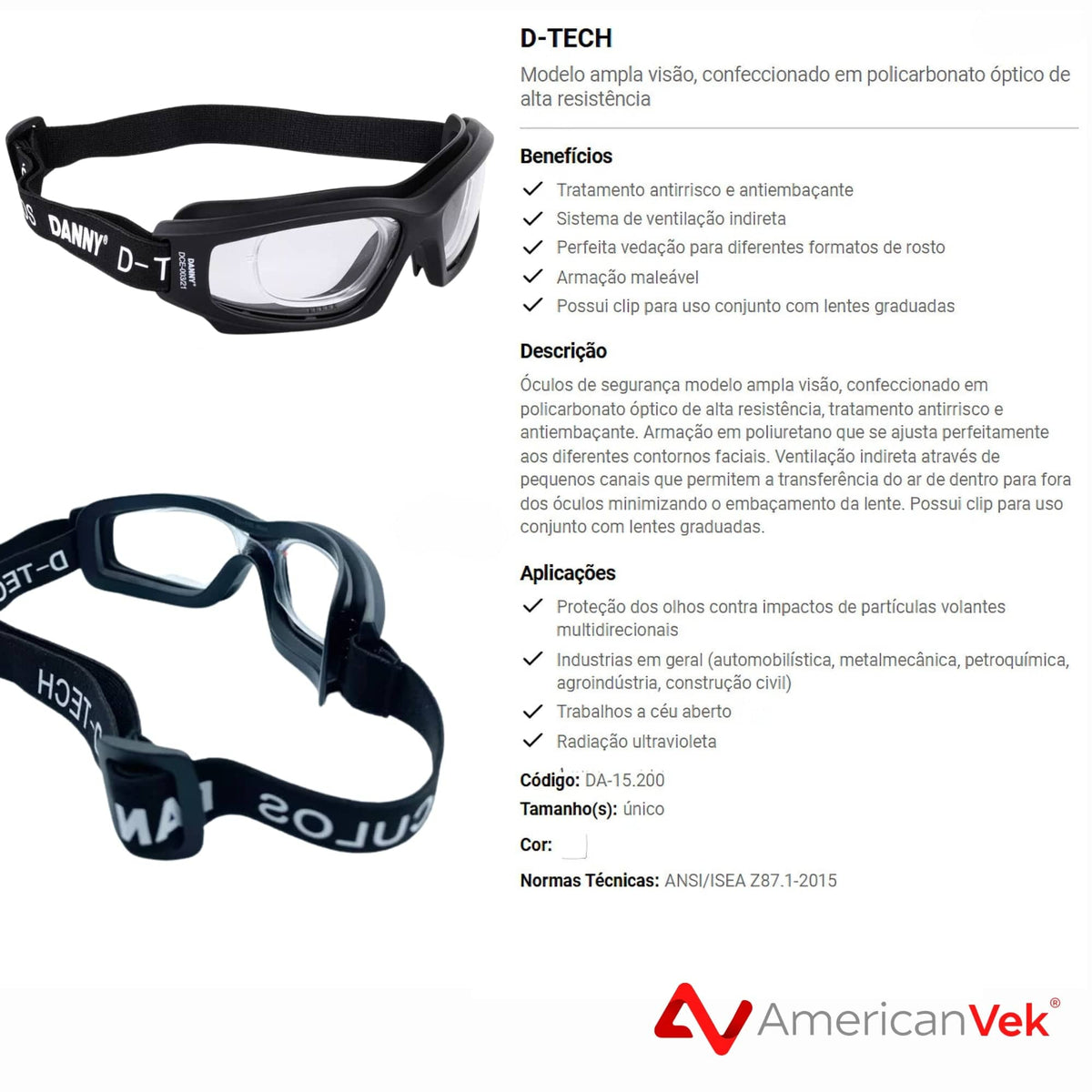 Óculos de Proteção Emborrachado com Clip para Lentes de Grau Danny D-Tech Adultos e Crianças - Trabalho, Esportes, Ciclismo, Futebol, Voley