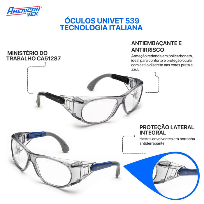 Óculos de Proteção para Graduação Monofocal 539 Azul ou Preto - Univet | CA51287