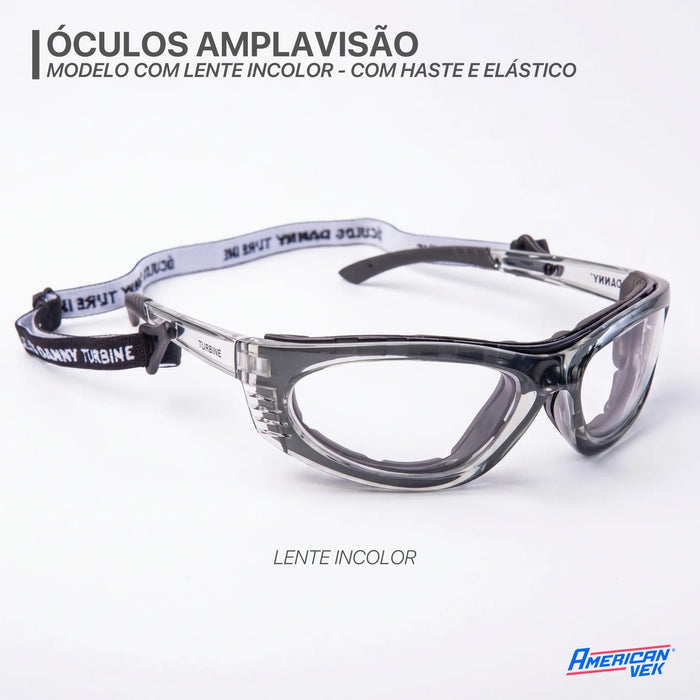 Óculos de Segurança Antirrisco e Antiembaçante com Haste e Elástico Turbine - Danny | CA20717 Incolor