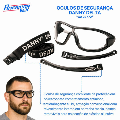 Óculos de Segurança Contra Impactos Com Hastes e Elásticos Incolor Delta Militar VIC58710 - Vicsa | CA27772