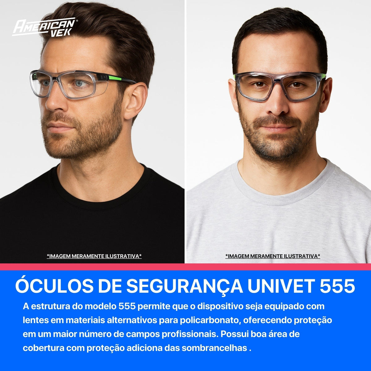 Oculos de Segurança Para Lente Graduada Modelo 555 Verde - Univet Importado Italiano