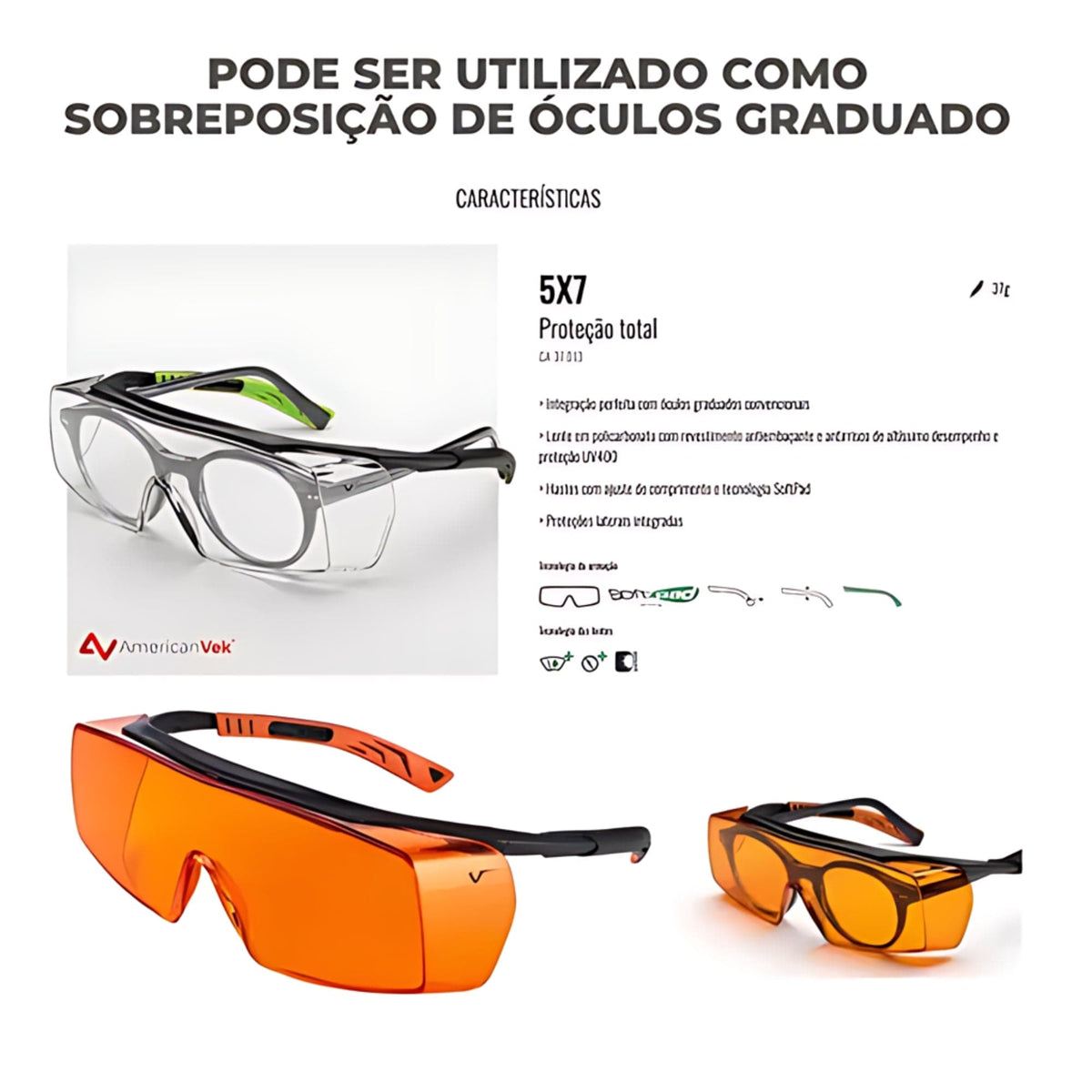 Óculos de Sobrepor Univet 5X7 Laranja – Bloqueador de Luz Azul Ultravioleta CA37013