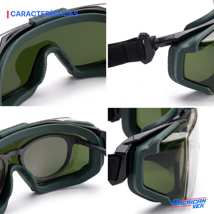 Óculos Goggle Solda Univet 5X2 Lente Verde W5 – Sobrepor Grau | Maçarico e Oxicorte