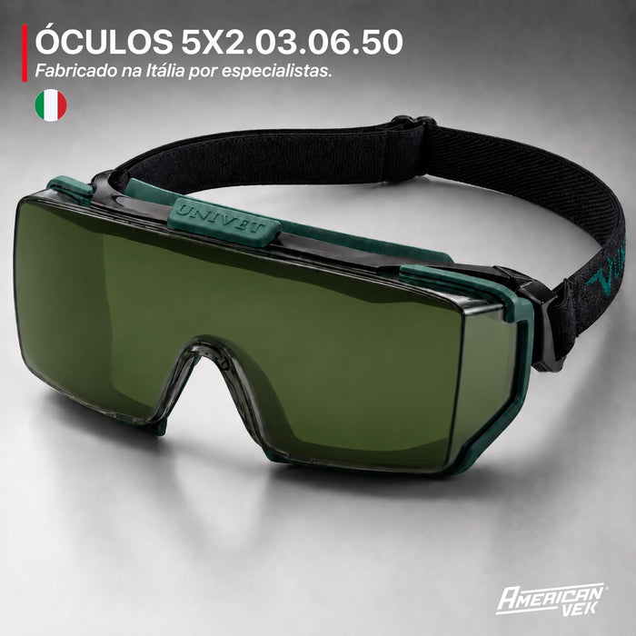 Óculos Goggle Solda Univet 5X2 Lente Verde W5 – Sobrepor Grau | Maçarico e Oxicorte