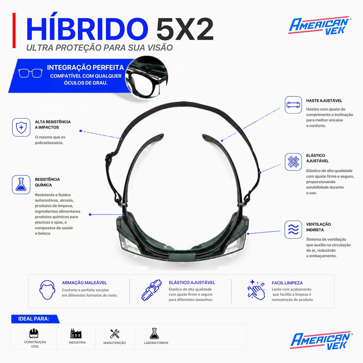 Oculos Univet 5x2 Advanced Hybrid Clear - 5x2.03.05.00