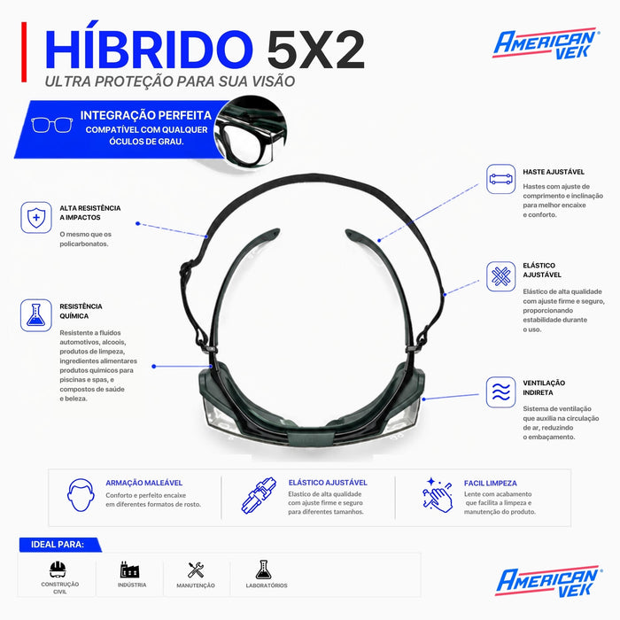 Oculos Univet 5x2 Advanced Hybrid Clear - 5x2.03.05.00