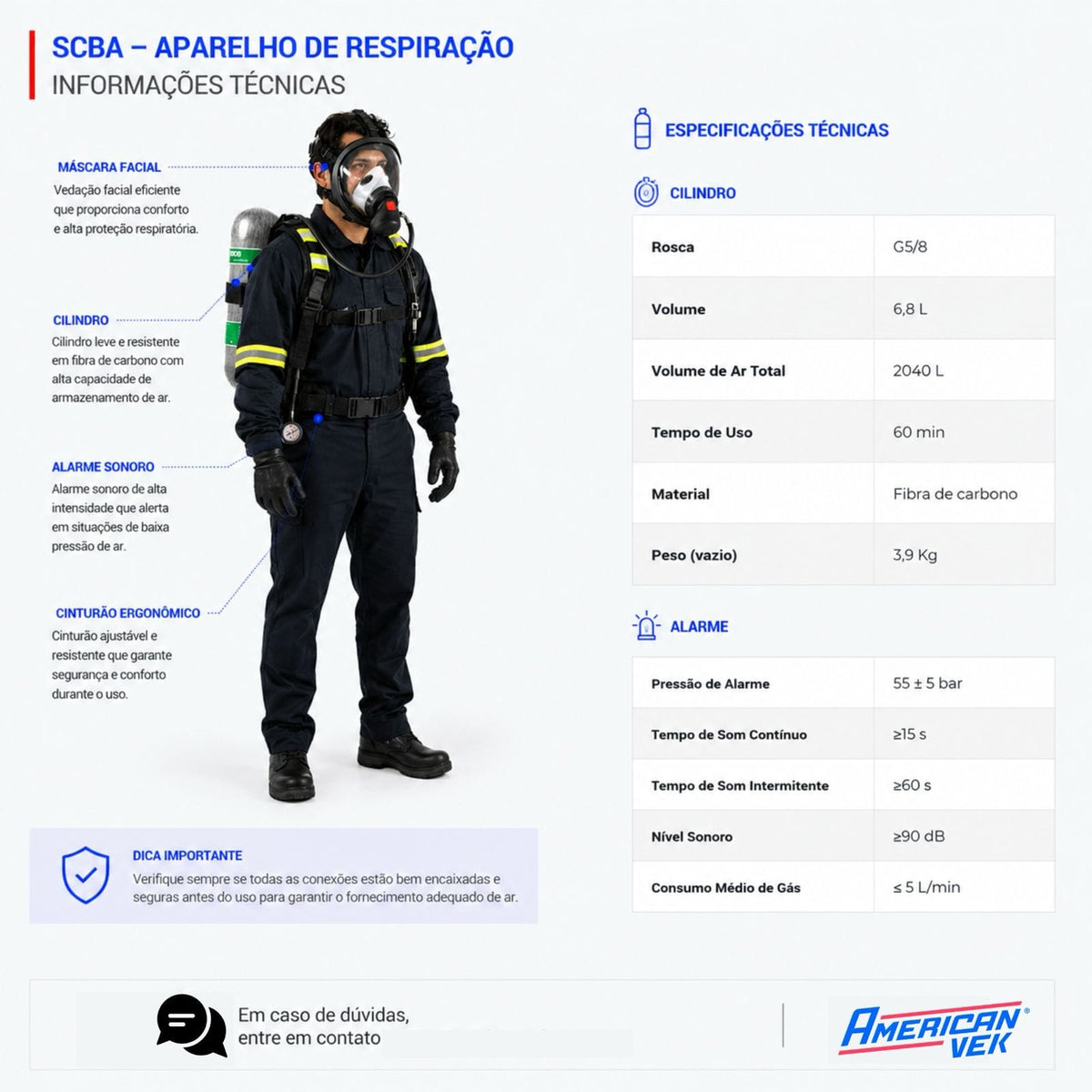PA Optimus Equipamento Autonomo de Respiração Cilindro em Fibra de Carbono 6,8L 300 BAR