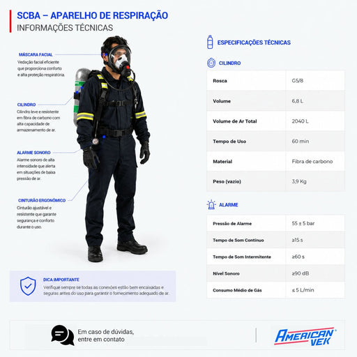PA Optimus Equipamento Autonomo de Respiração Cilindro em Fibra de Carbono 6,8L 300 BAR
