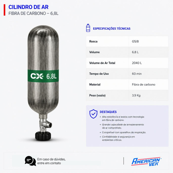 PA Optimus Equipamento Autonomo de Respiração Cilindro em Fibra de Carbono 6,8L 300 BAR