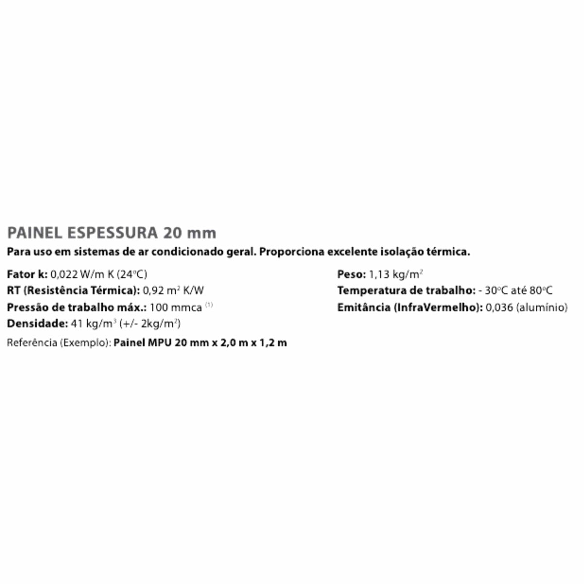 Painel MPU para Dutos de Ar Condicionado 20mm x 2mts x 1,2mts