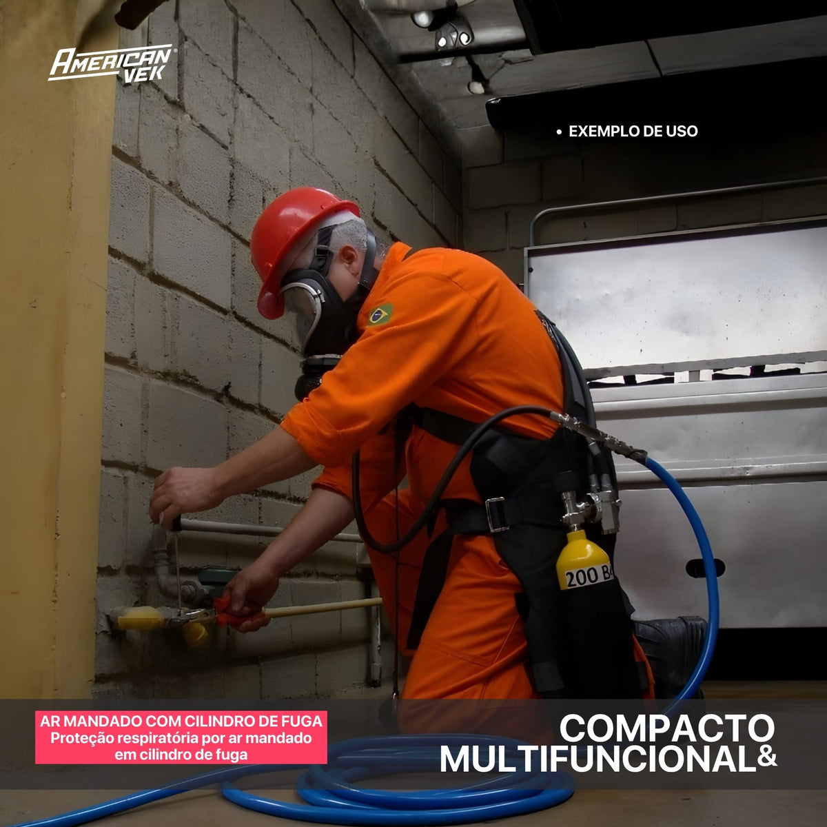 Respirador Linha de Ar com Cilindro de Fuga Espaço Confinado 2L 300BAR